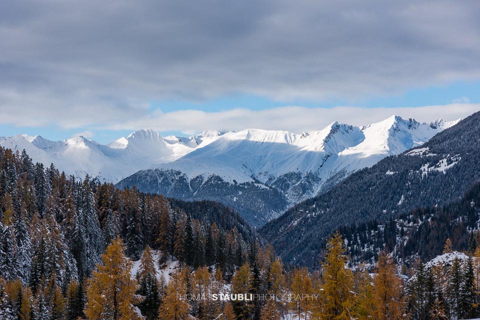 Blick aus dem Albulatal Richtung Aroser Rothorn, Pizza Naira u.a.