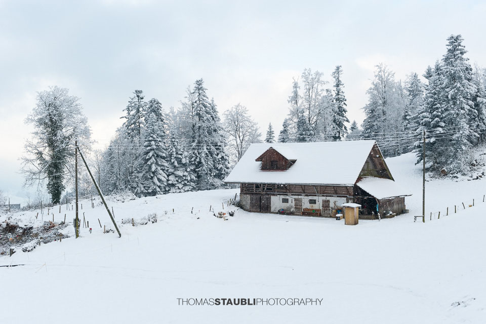Bauernhof auf dem verschneiten Bürgenstock