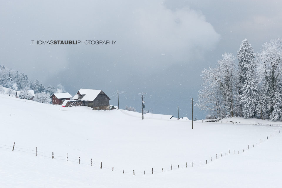Bauernhof auf dem verschneiten Bürgenstock