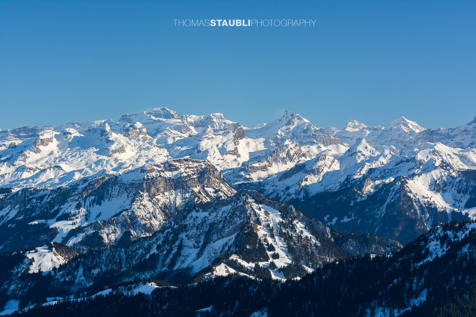 Blick zu Tödi, Gross-Schärhorn, Chli Ruchen u. a.