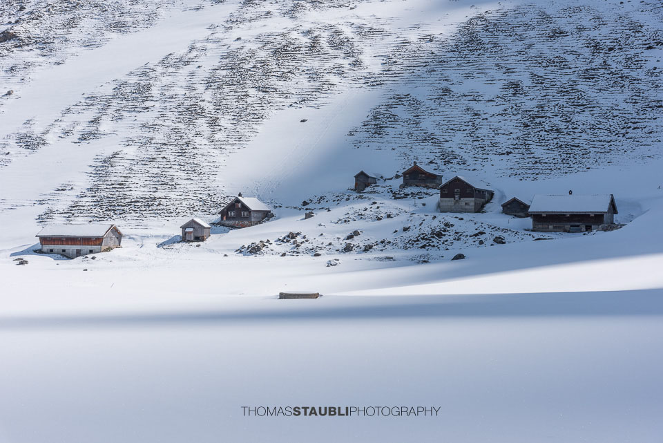 verschneite Siebenhütten auf der Schwägalp