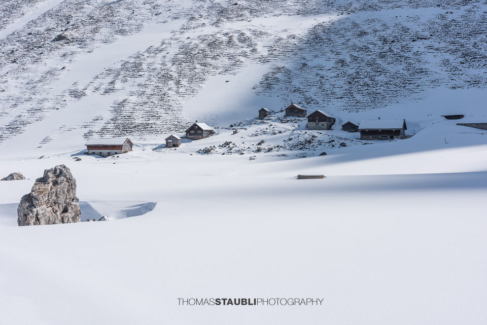 verschneite Siebenhütten auf der Schwägalp