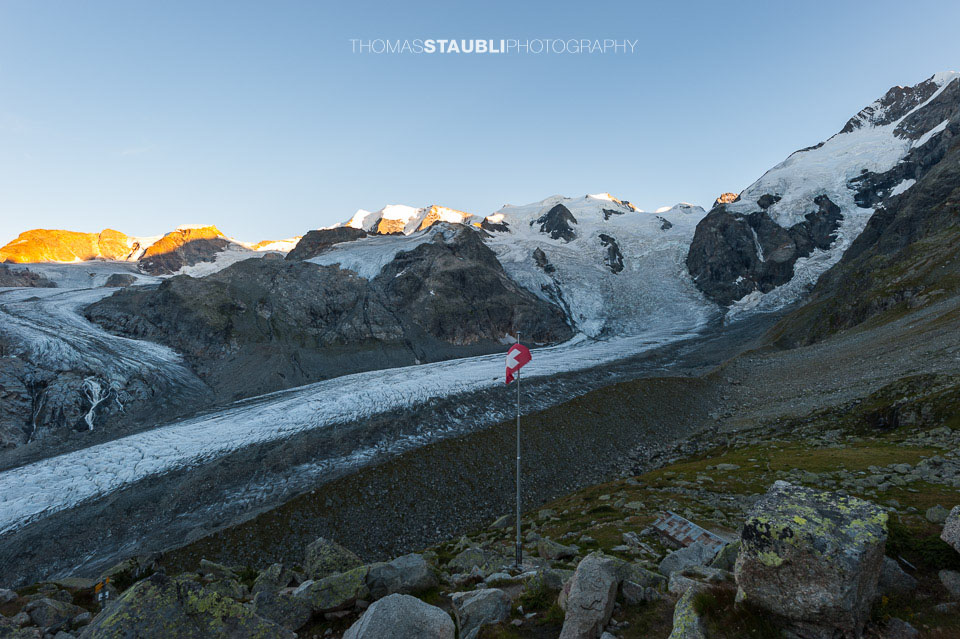 Blick von der Bovalhütte zur Berninagruppe