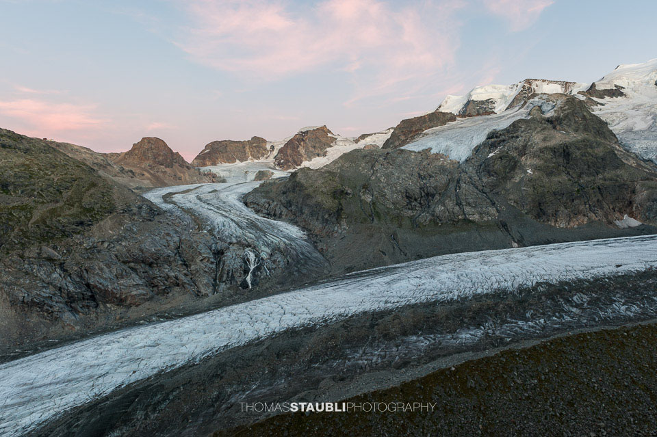 die Berninagruppe im Abendlicht