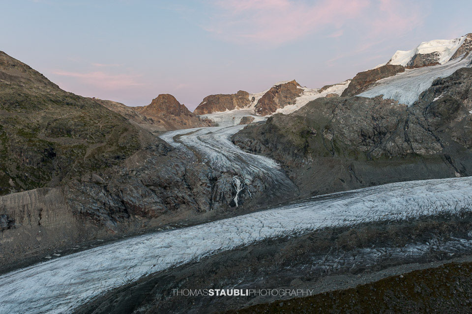 die Berninagruppe im Abendlicht