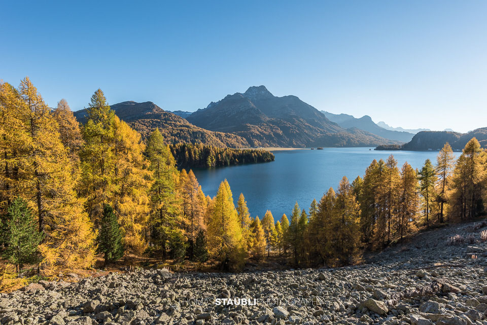 Blick von der Via Engiadina über den Silsersee
