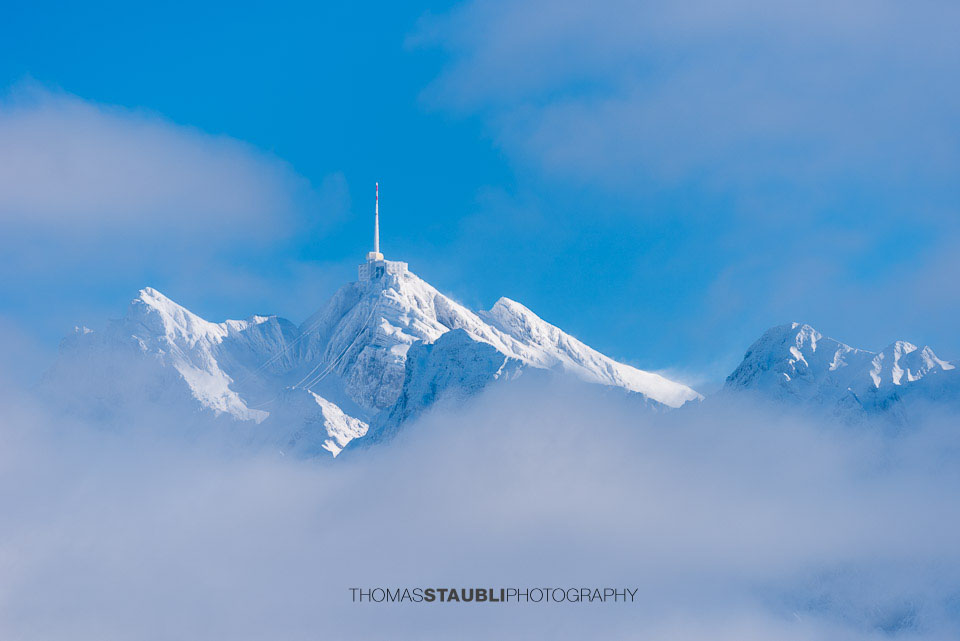 Blick zum verschneiten Säntis