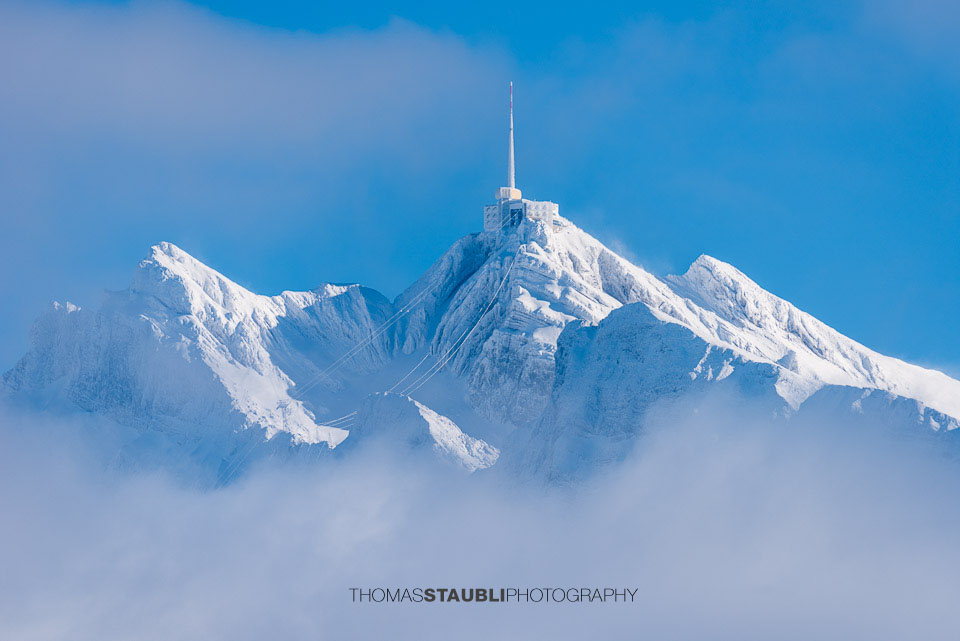 Blick zum verschneiten Säntis