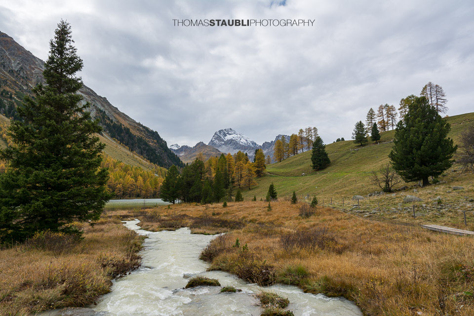 Blick zum leicht verschneiten Piz Ela