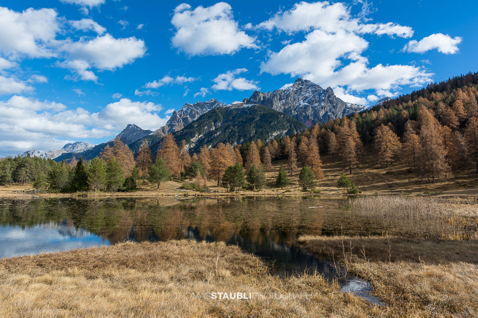 Blick zum Piz Ajüz, Piz Lischana, Mot San Jon u. a.