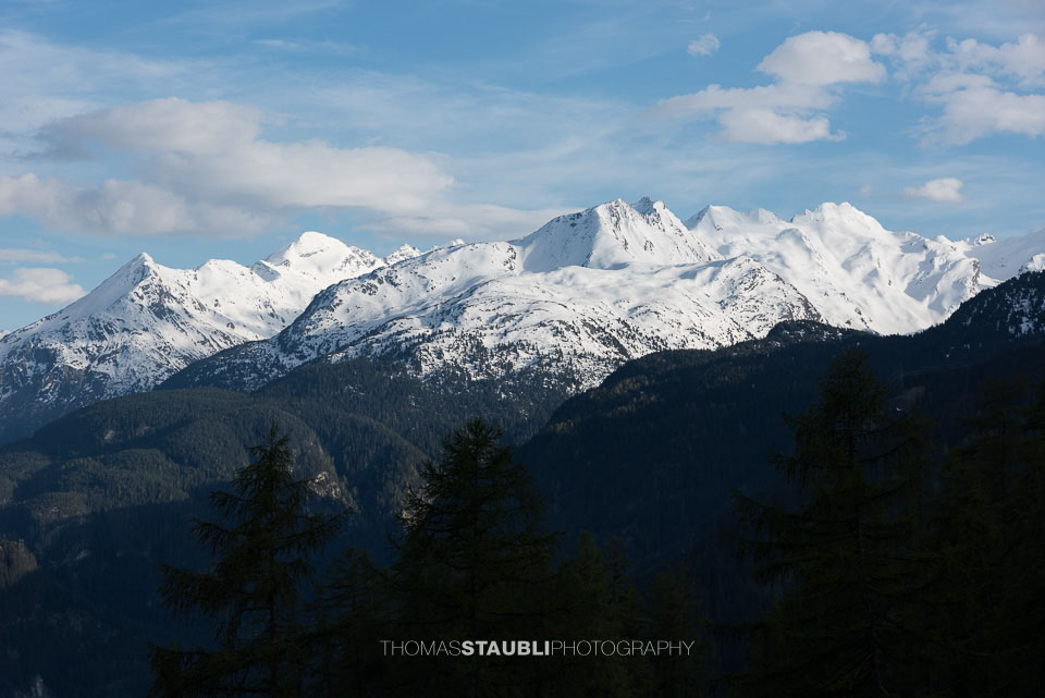 Blick zum Piz Miez - Cimalmotta, Piz della Palù - Pizzo della Palù, Hüreli, Piz Por u. a.