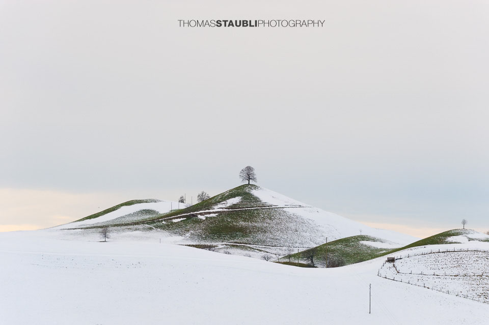 verschneite Hügel von Menzingen