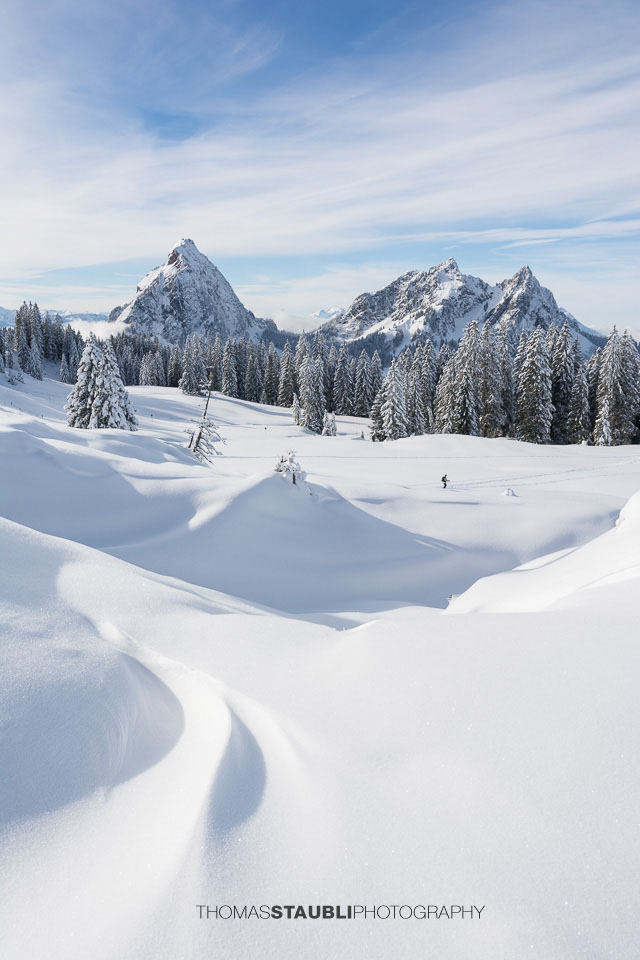 Blick von der Furggelen Richtung Gross Mythen, Klein Mythen und Haggenspitz