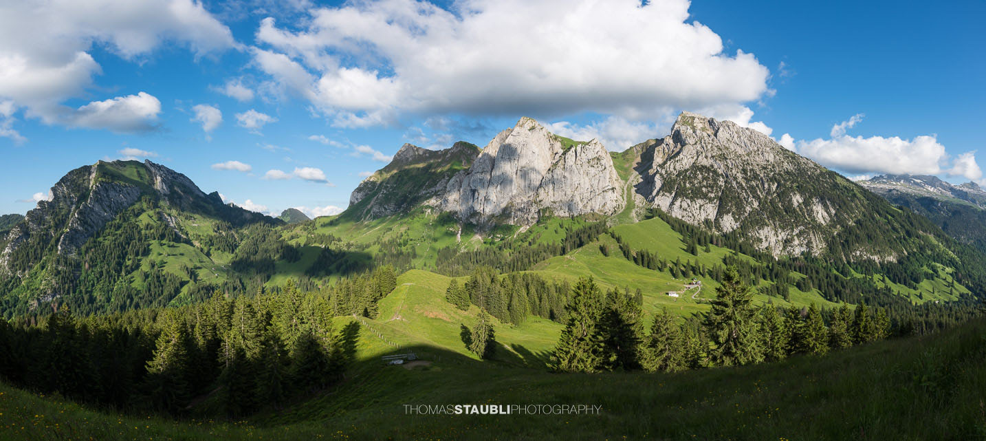 Bergpanorama mit Chöpfenberg, Riseten, Tierberg, Bockmattlistock und Schiberg