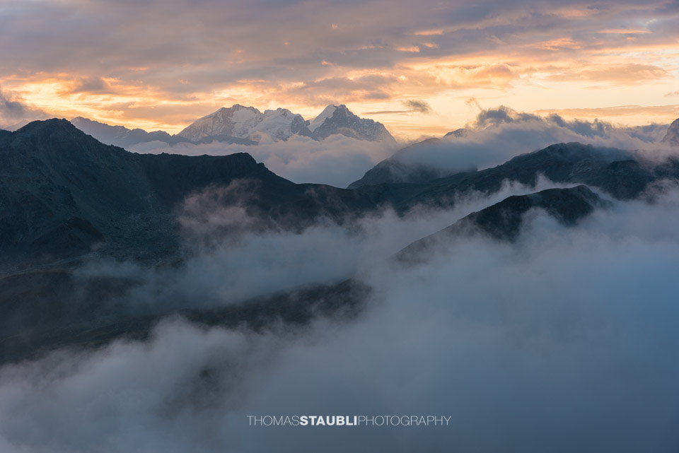 Morgenrot über der Berninagruppe