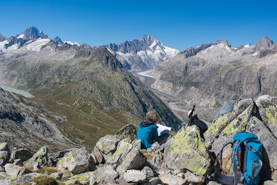 Blick zum Finsteraarhorn und Lauteraarhorn
