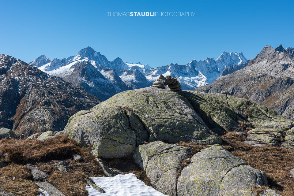 Blick zum Finsteraarhorn, Schreckhorn u. a.