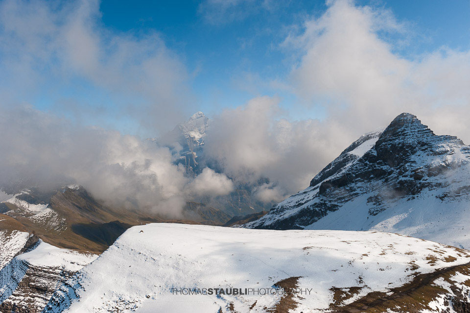 Blick vom Faulhorn Richtung wolkenverhangenes Wetterhorn