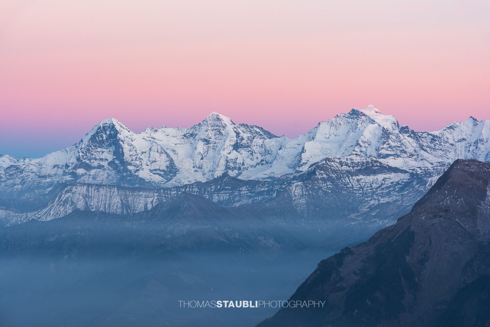 Eiger, Mönch und Jungfrau im Abendrot