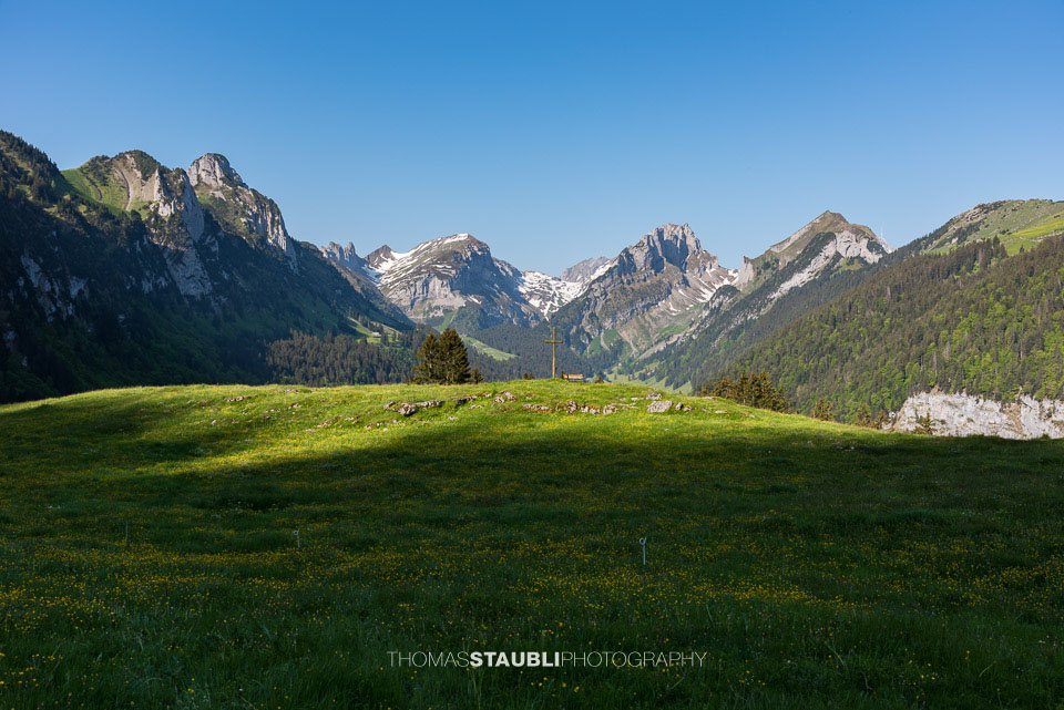 Alp Soll im Alpstein mit Blick zum Hüser, Kreuzberg, Roslen-Saxer First, Hundstein, Marwees etc.