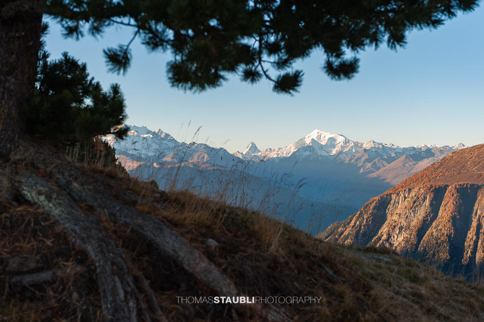Blick von der Riederfurka Richtung Matterhorn und Weisshorn