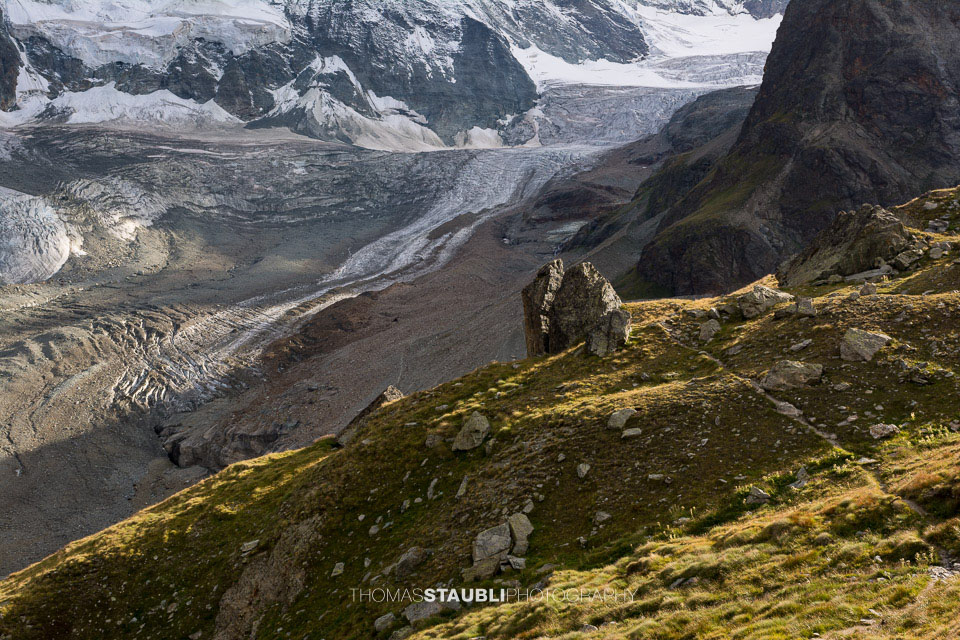 Blick von der Schönbielhütte auf den Tiefmattengletscher und Zmuttgletscher 2015