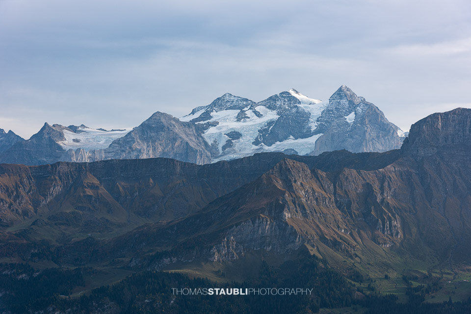 Blick vom Wilerhorn Richtung Rosenhorn, Mittelhorn und Wetterhorn