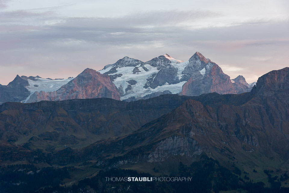 Blick vom Wilerhorn Richtung Rosenhorn, Mittelhorn und Wetterhorn