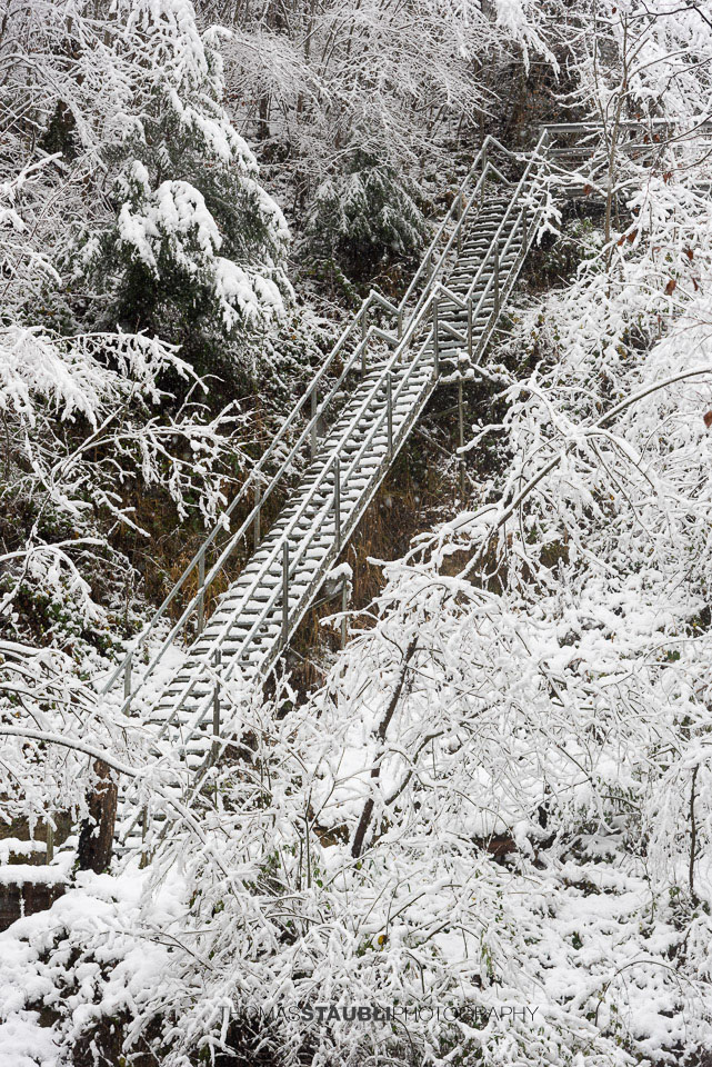 verschneite Winterlandschaft im Aabachtobel