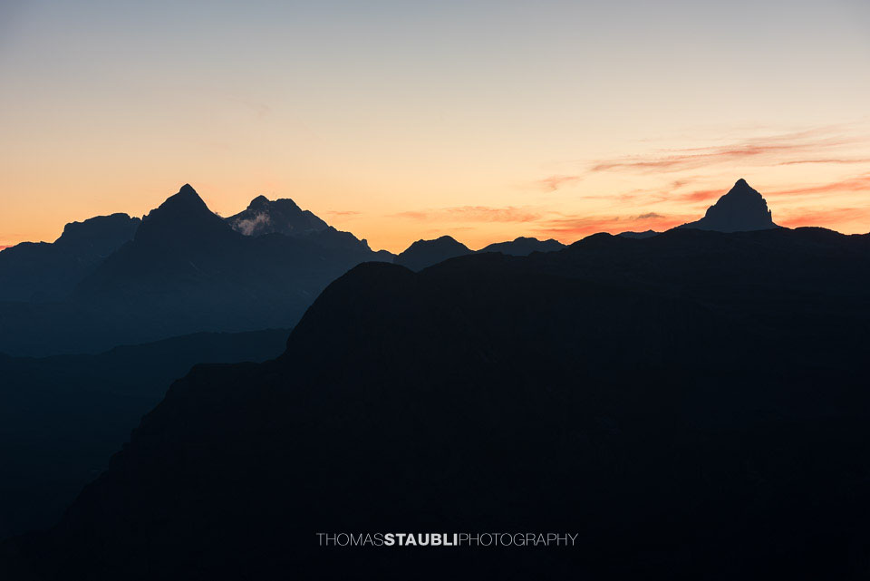 Bös Fulen, Glärnisch und Höch Turm im Morgenrot