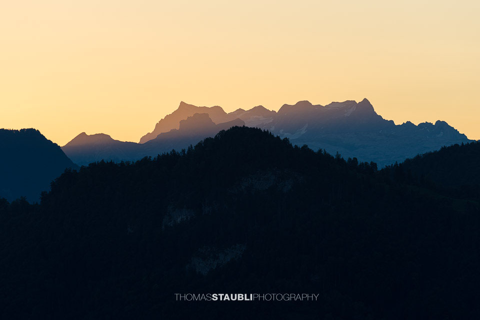 Ruchen, Druesberg, Vrenelisgärtli und Glärnisch im Morgenrot