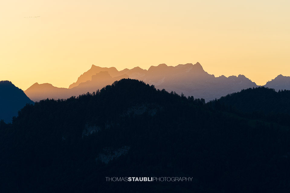 Ruchen, Druesberg, Vrenelisgärtli und Glärnisch im Morgenrot