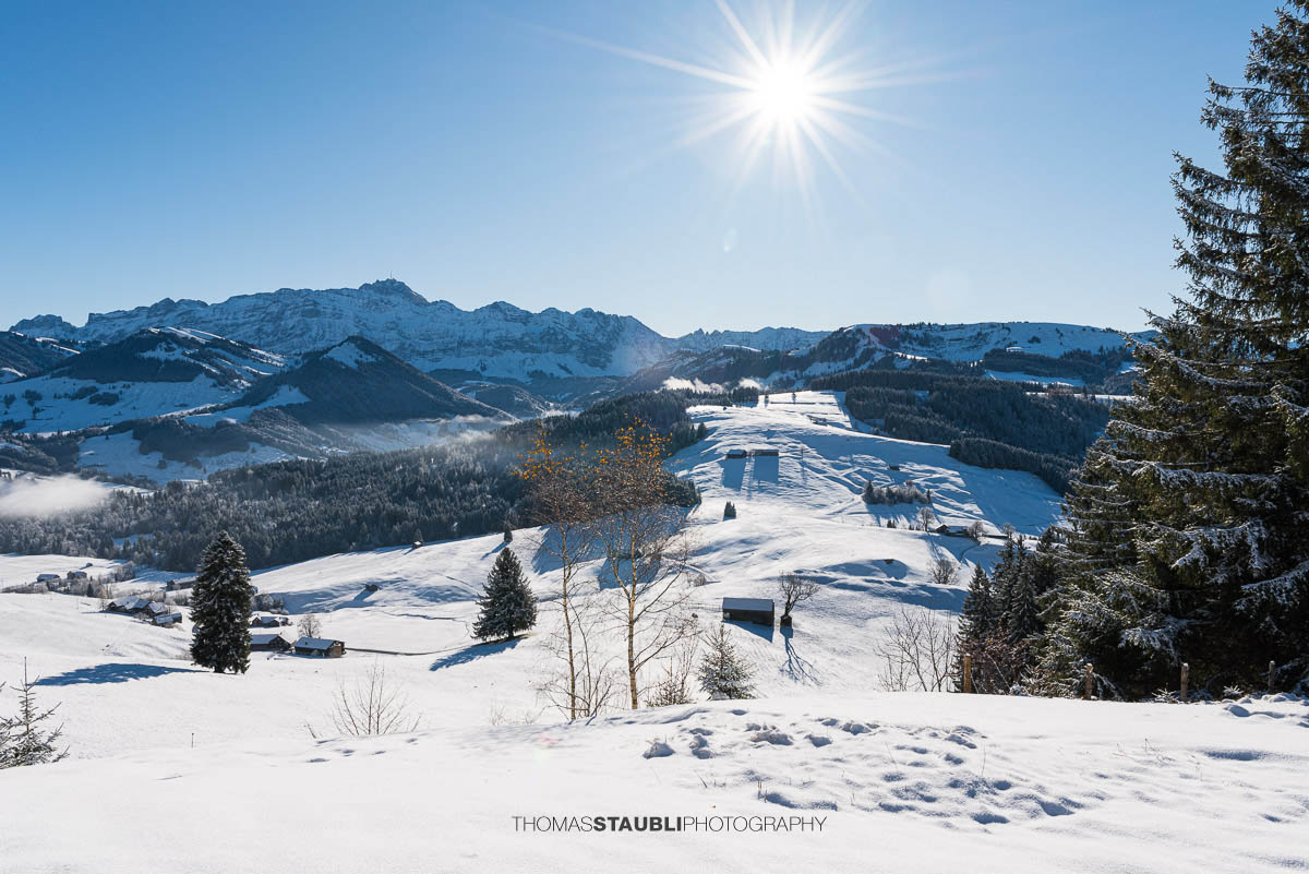 Sonniger Wintertag auf dem Hochhamm im Appenzellerland
