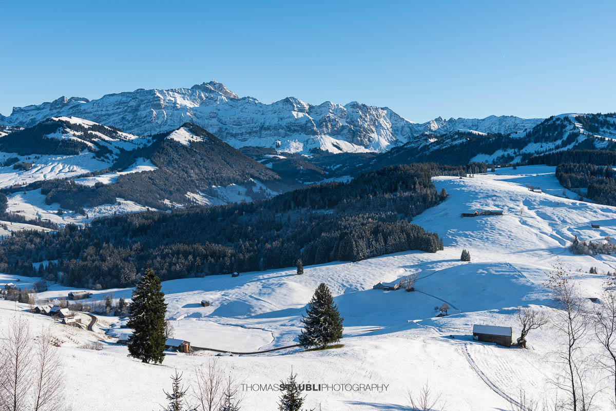 Sonniger Wintertag auf dem Hochhamm im Appenzellerland