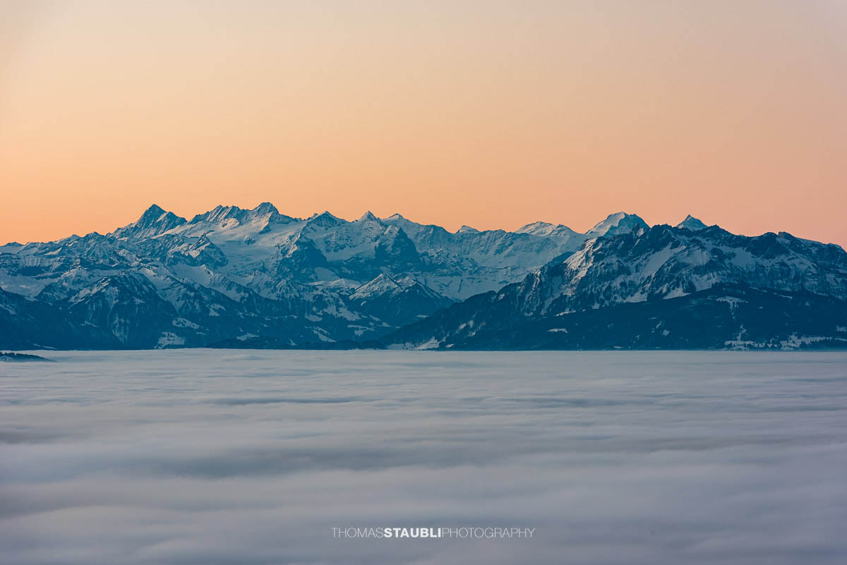 Morgenrot über den Berner Alpen