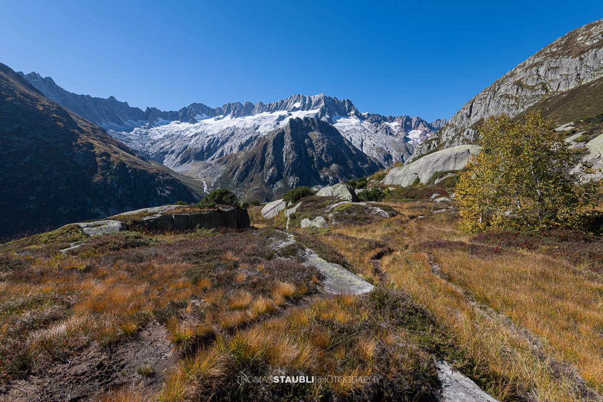 Herbstag in der Göscheneralp mit Blick zum Dammastock