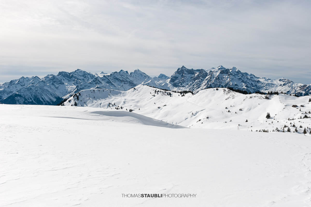 Blick zur Hüenderegg und den Urner Alpen