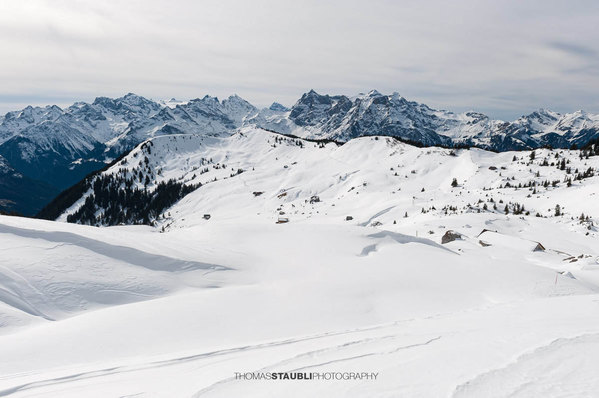 Blick zur Hüenderegg und den Urner Alpen