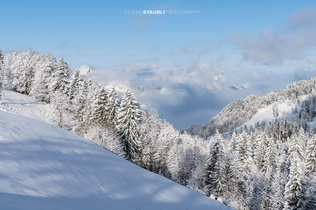 Wolken über dem Talboden von Schwyz