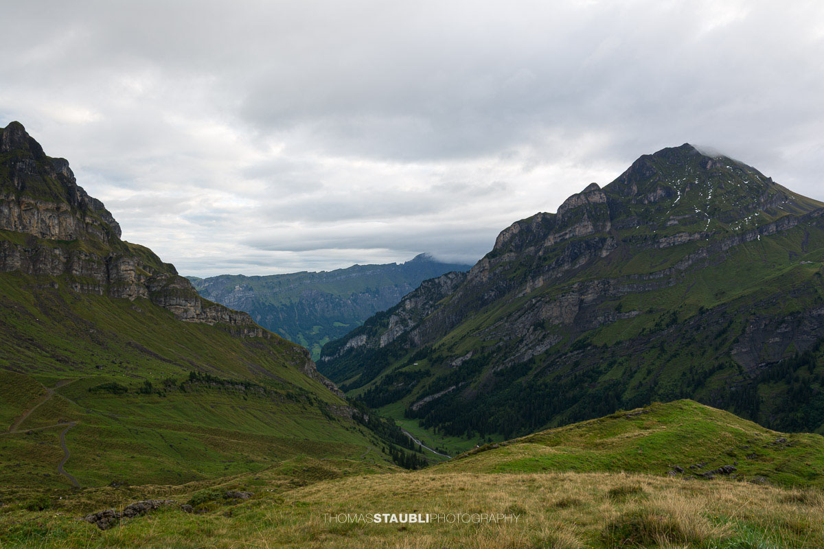 Blick von der Seenalp ins Hürital mit dem Wasserbergfirst im Hintergrund.