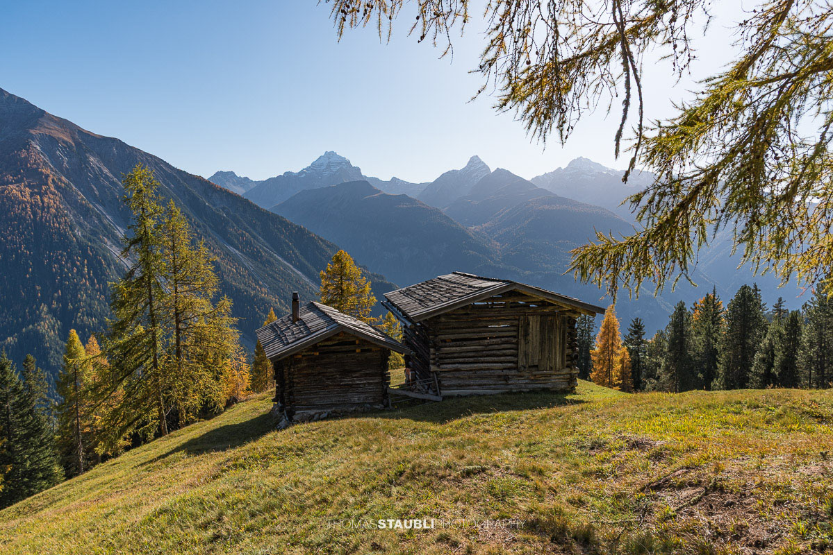 Rüggmad unterhalb der Wiesner Alp mit traditioneller Alpställen